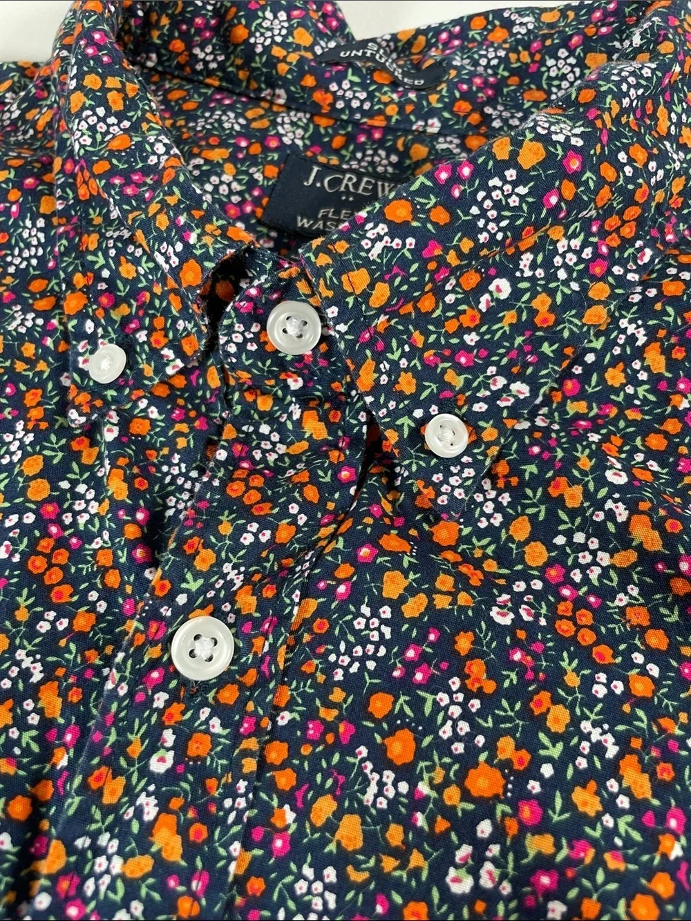 J. Crew Navy Floral L/S Button-Down Shirt with Orange, White and Pink Blooms XL
